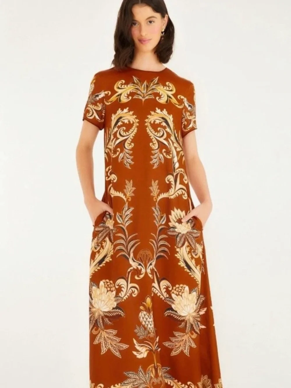 FARM Rio Rust Red Paisley Maxi Dress with Cream & Black Accents - Picture 8 of 9